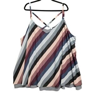 Torrid Sophie Cami Tank Top Flowy Womens 5 5X Blue Grey Stripe Chiffon V-Neck
